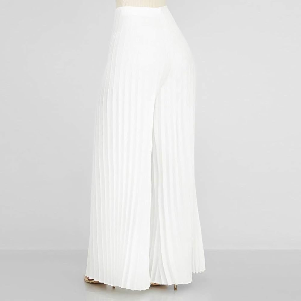 Women's Casual Wide Leg Loose Pleated Palazzo Pants High Waist Solid Trousers